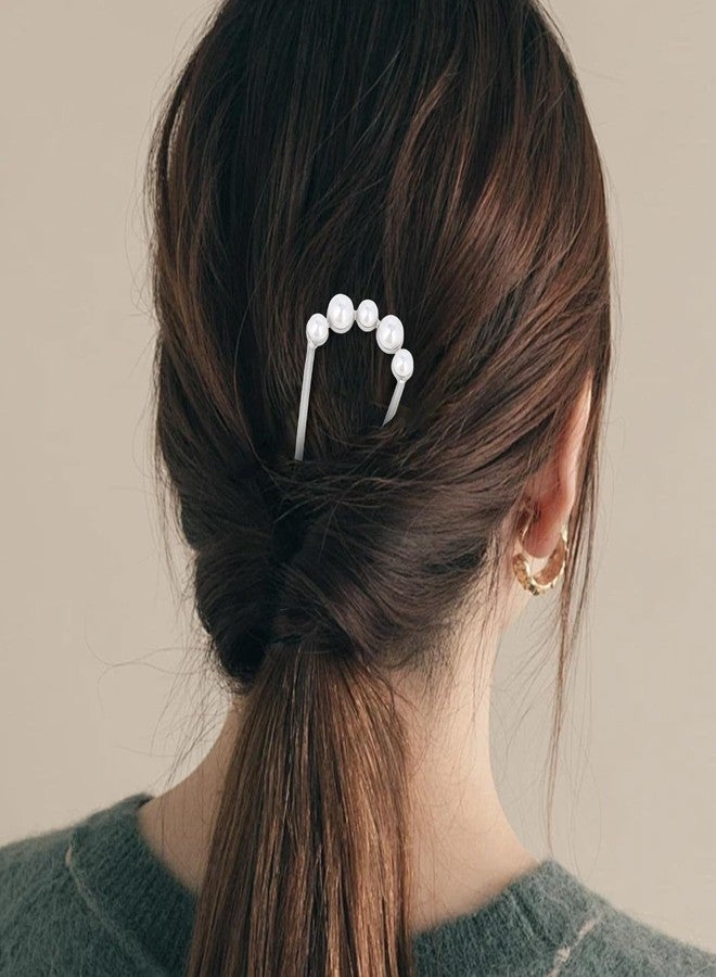 Amariver French Hair Pins 2Pcs Pearl Hairpins for Women U Shaped Hair Pins Metal French Hair Pin Hair Fork for Buns Twist Hair Pin for Long Hair - Image 5